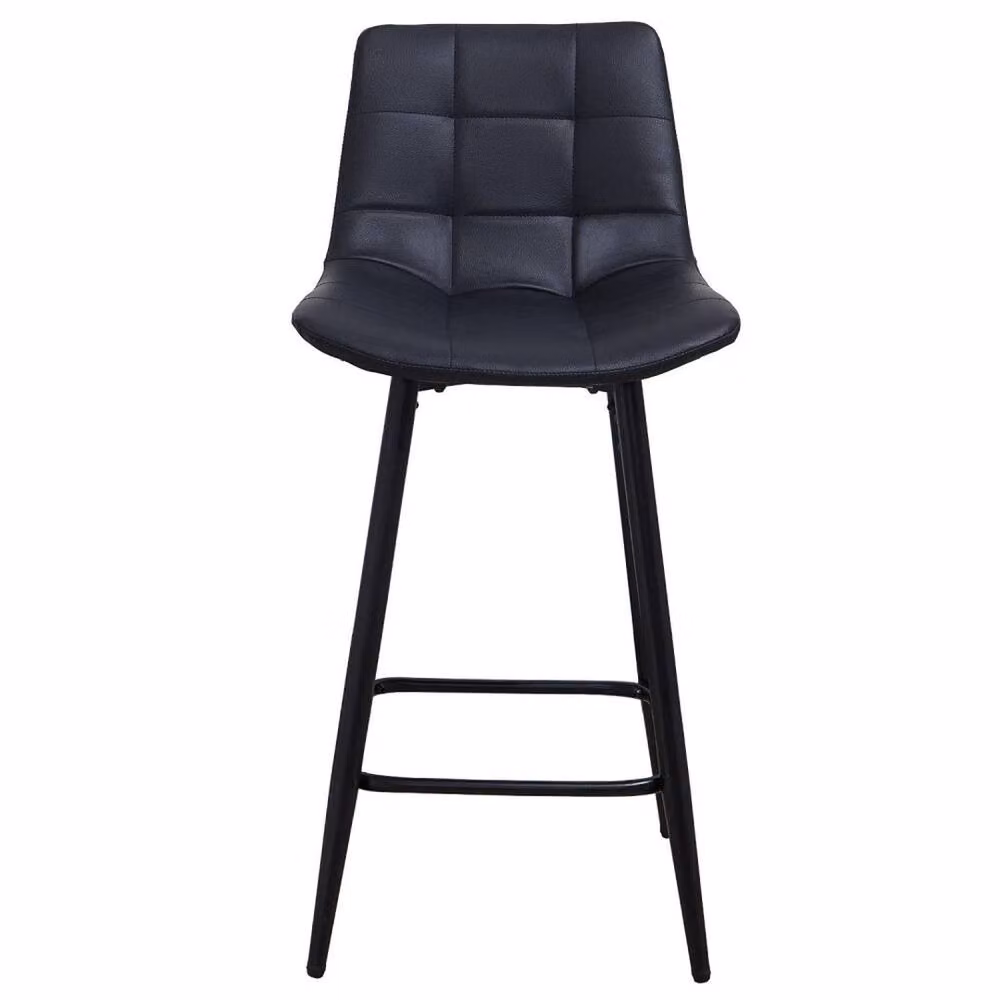 FORGEVIO Set of 2 Black PU Leather Tall Bar Stools with Metal Frame – 3