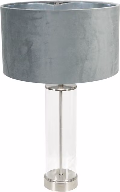 Balan Glass and Chrome Table Lamp with Grey Velvet Inner Shade