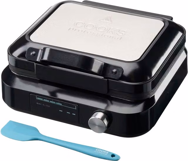 Cooks Professional Digital Double Belgian Waffle Maker with Non-Stick Plates and Silicone Spatula, 1500W, Black and Silver – 1