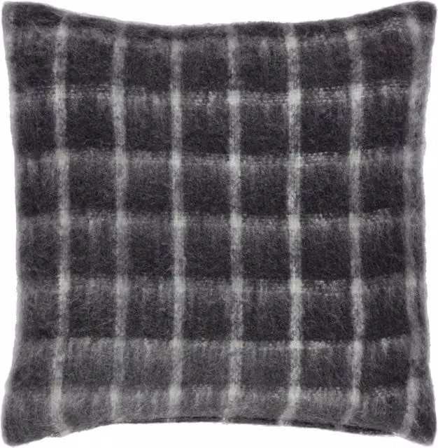 Storm Grey Faux Mohair Check Square Cushion with Polyester Filling