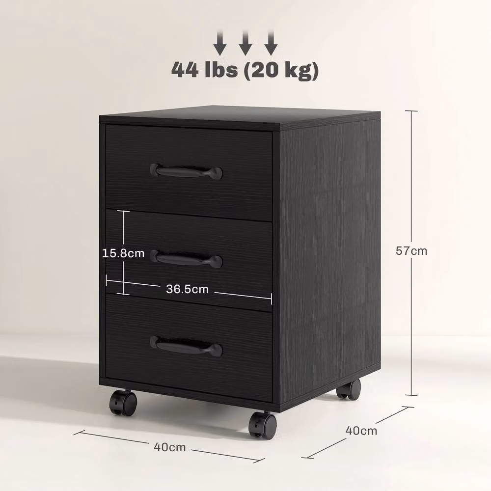 STILVORA 3 Drawer Storage Cabinet with Castors, Black – 4