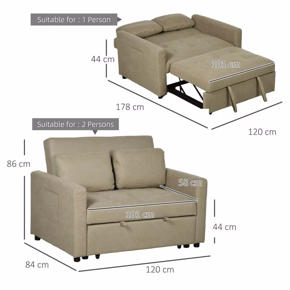 Wyld Haus Venido Loni 2 Seater Beige and Brown Fabric Click Clack Sofa Bed with Scatter Cushions and Removable Covers – 3