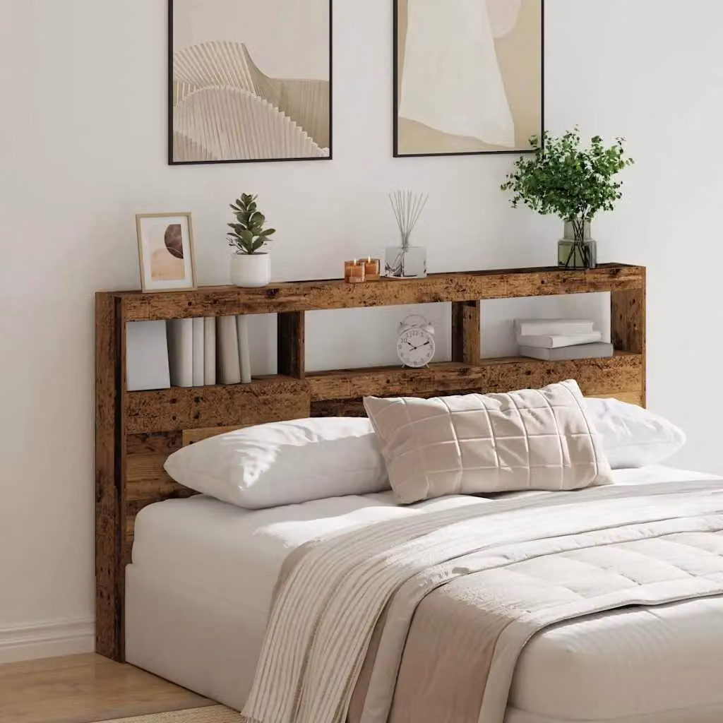 Berkfield Home Modern Headboard Cabinet with LED Lighting and USB Charging Port, Brown, W: 180 cm, D: 17 cm, H: 102 cm – 4