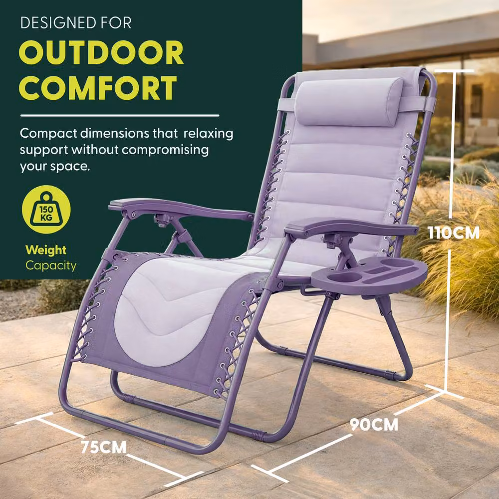 Keplin Set of 2 XXL Premium Heavy Duty Padded Zero Gravity Chairs in Purple – 2