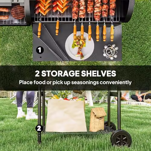 Outsunny Black Steel Offset Charcoal BBQ Grill with Thermometer and Wheels, W/D/H: 120 x 60 x 109 cm – 6