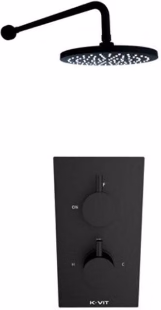 Clifton Matt Black Concealed Single Lever Thermostatic Shower Set with Fixed Overhead Drencher