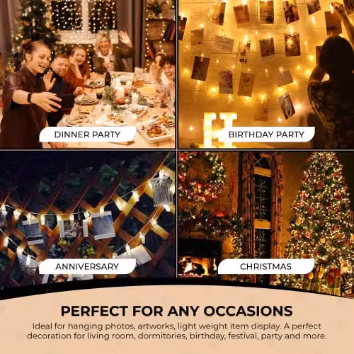 Globrite 50 LED Battery Operated Fairy Lights with Photo Pegs and String in Warm White – 4
