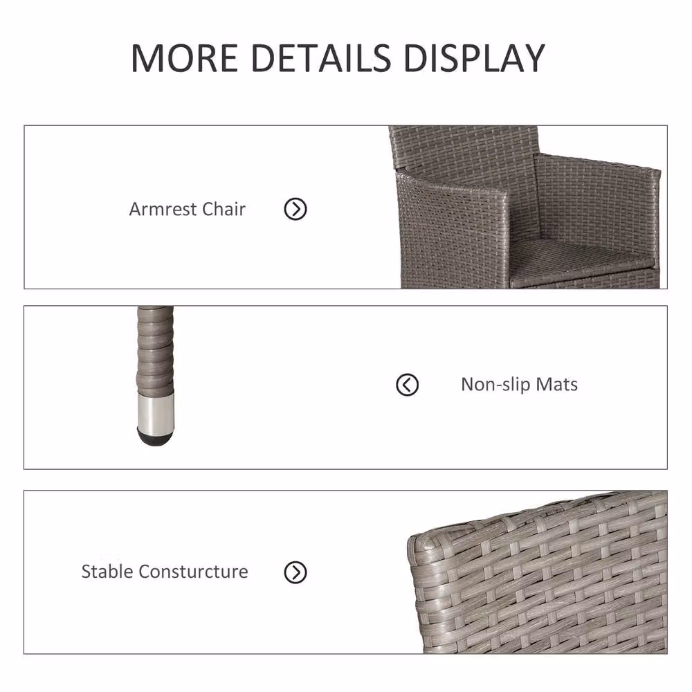 Outsunny 2-Piece Grey Rattan Armchair and Wicker Dining Chair Set – 5