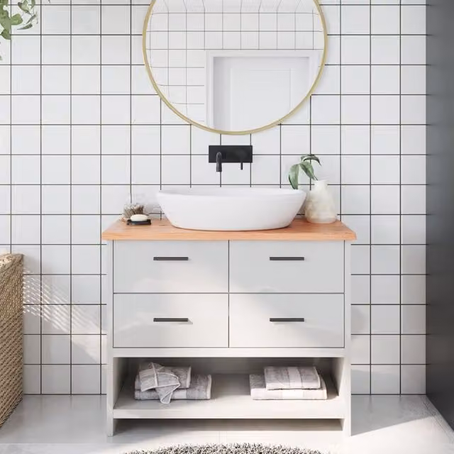 Berkfield Home Bathroom Countertop Live Edge Treated Solid Wood in Brown, W: 100 cm, D: 30 cm, H: 2 cm