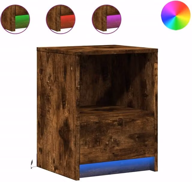 Berkfield Home Set of 2 Modern Bedside Cabinets with Integrated LED Lights in Smoked Oak Brown