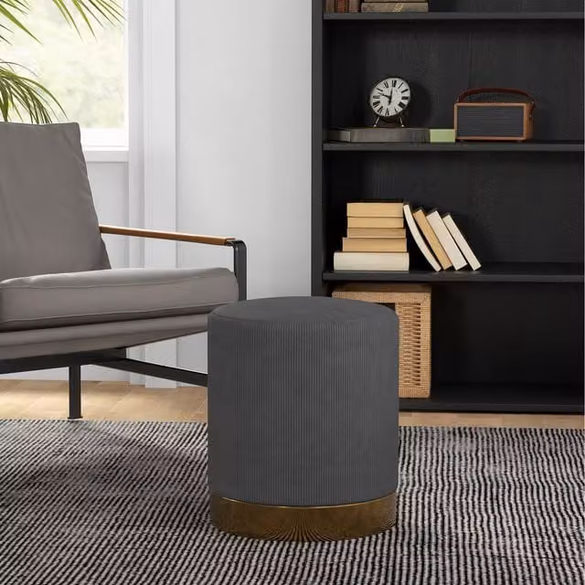 HOMCOM Round Upholstered Foot Stool with Padded Seat in Dark Grey