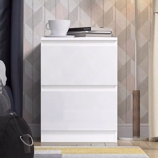 NESTLUNE Modern 2 Drawer Bedside Cabinet in White