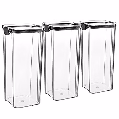 Argon Tableware Pack of 3 Airtight Food Storage Containers, 1.8L, Black and Transparent, Leakproof and Stackable Plastic Containers with Clip Lids – 1