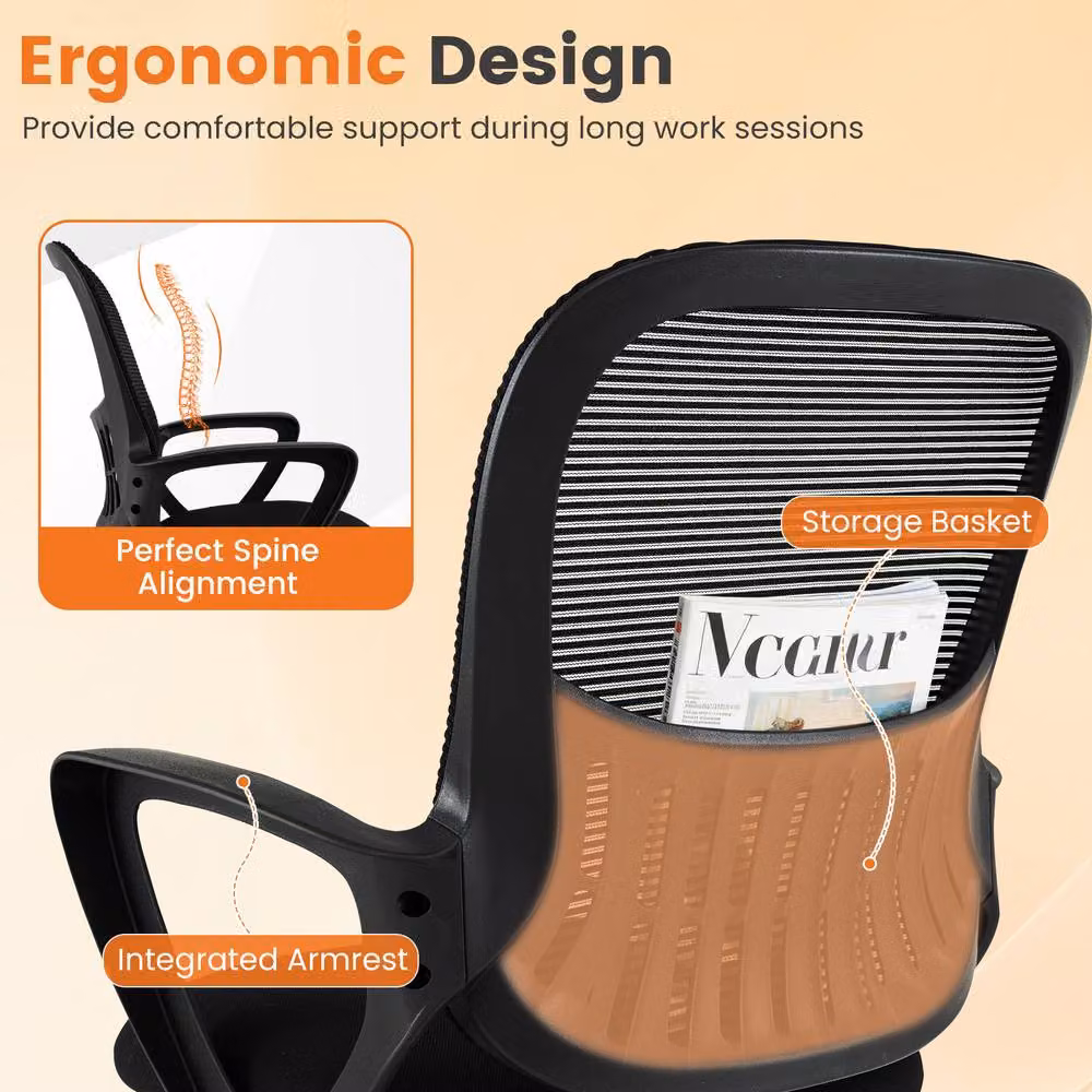 Costway Set of 2 Black Mesh Back Office Guest Chairs with Storage Basket and Cantilever Base – 6