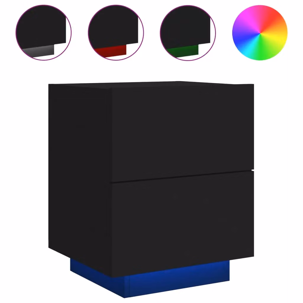 Berkfield Home Modern Black Bedside Cabinet with Integrated LED Lighting and MDF Construction – 2