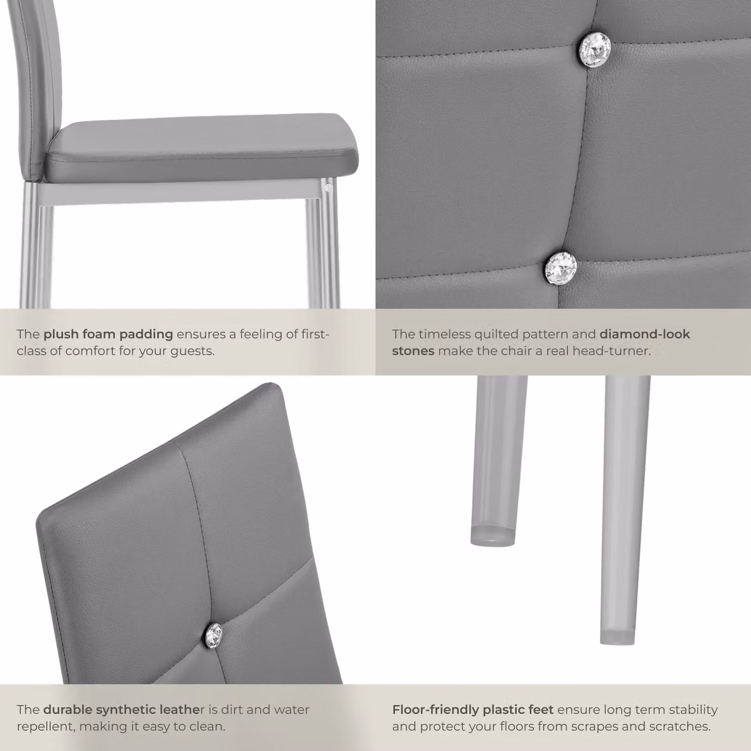 tectake Julien Set of 6 Modern Dining Chairs in Grey Synthetic Leather – 3