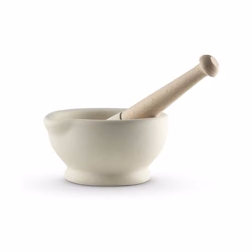Milton Brook White Vitrified Porcelain Mortar and Pestle Set with Ergonomic Grip, Diameter: 13.35 cm