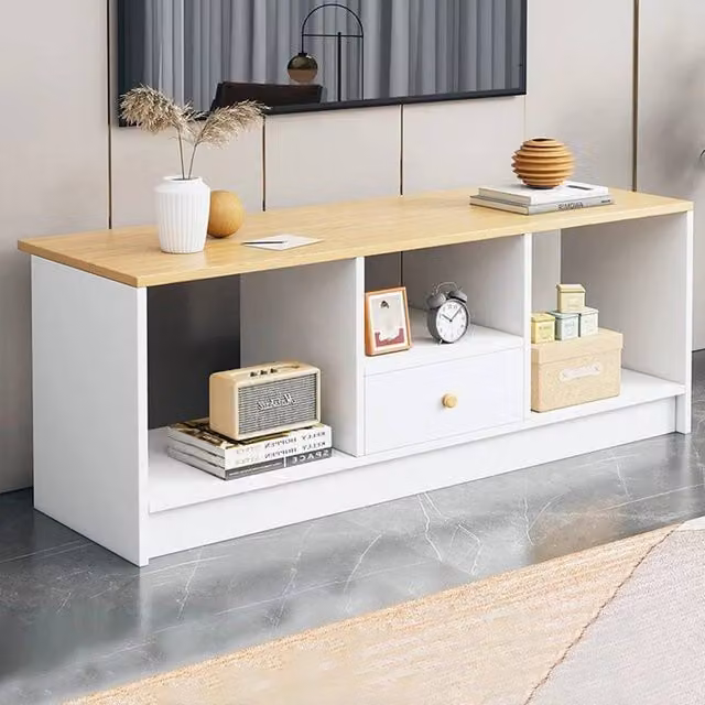 FORGEVIO Multicolour and White Wood TV Cabinet Entertainment Centre, W/D/H: 90 x 40 x 40 cm
