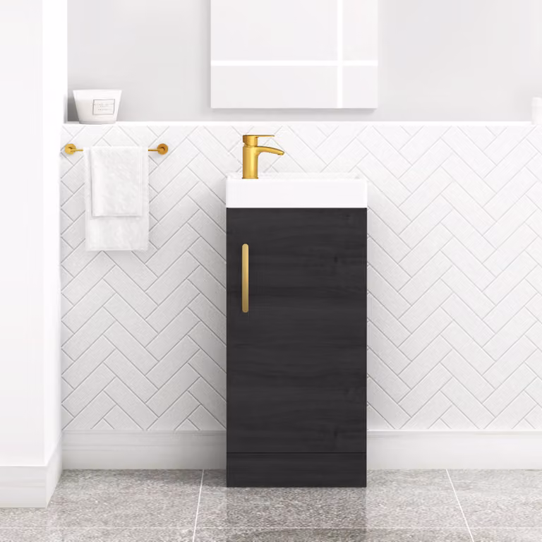 Royal Bathrooms Como 400mm Floor Standing Cloakroom Vanity Unit with Basin Sink and 1 Soft Close Door in Black Matt