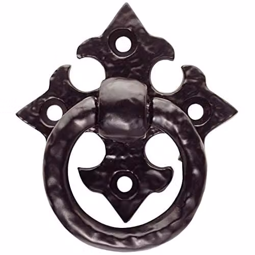 Loops Ornate Cabinet Ring Pull on Cross Backplate in Black Antique Matt, 35mm Fixing Centres – 1
