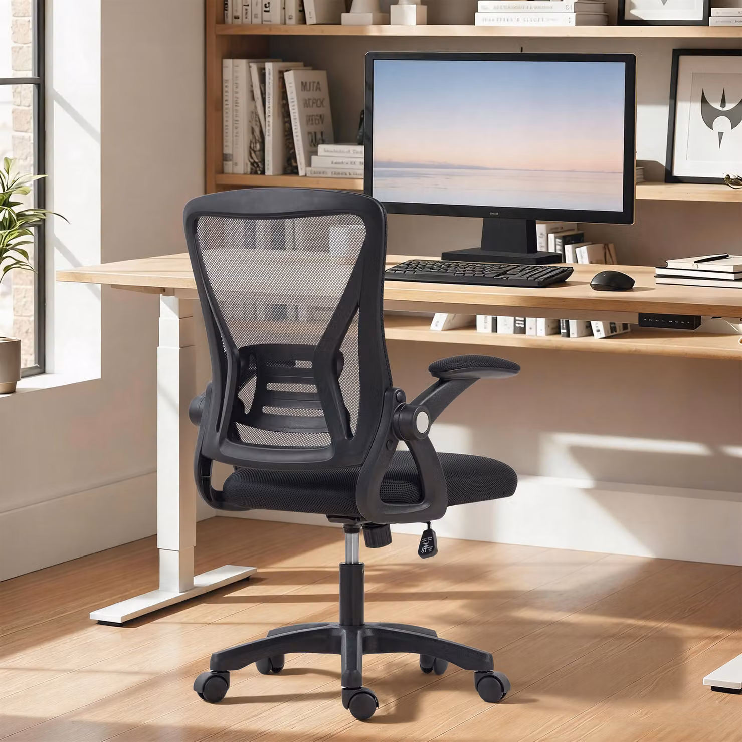HOMCOM Modern Black Fabric Task Chair with Armrests and Castors – 7