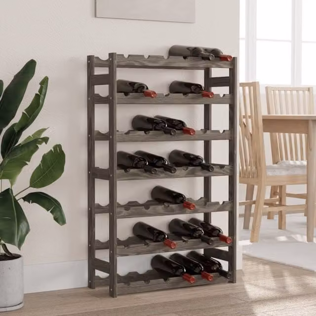 Berkfield Home Grey Solid Pine Wood Wall Mounted Wine Rack for 42 Bottles