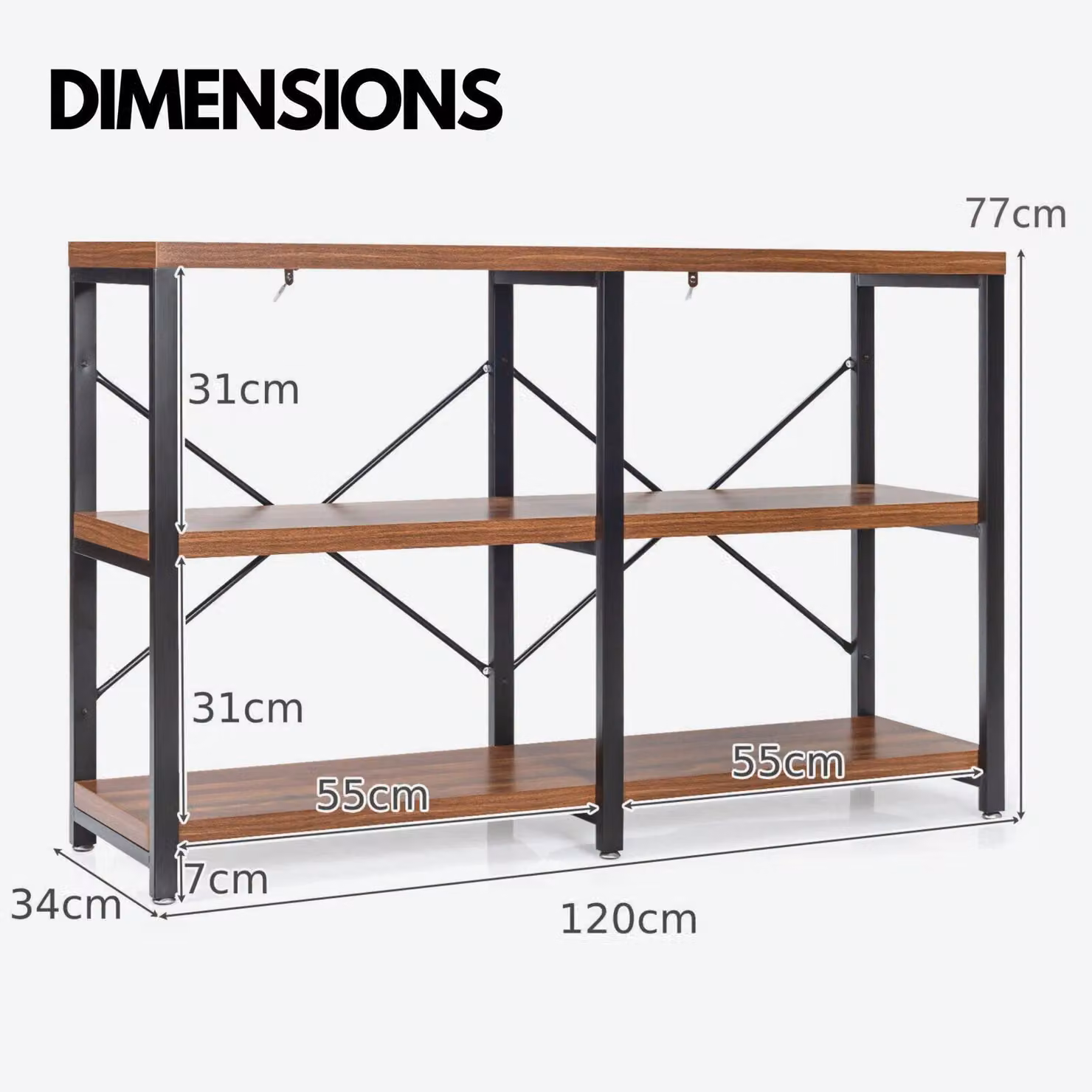 Rafaelo Mobilia Industrial 3 Tier Rustic Console Table with Metal Frame in Brown – 3