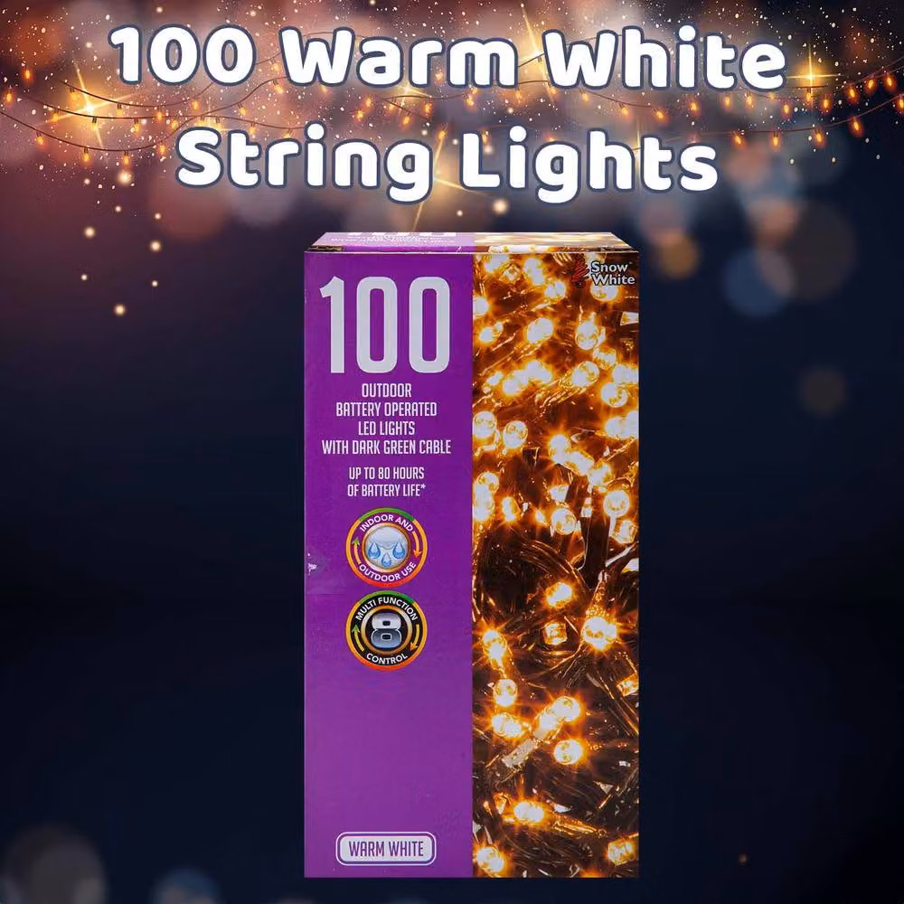 VFM e-Store Warm White Christmas String Lights with 100 Bulbs in White – 3