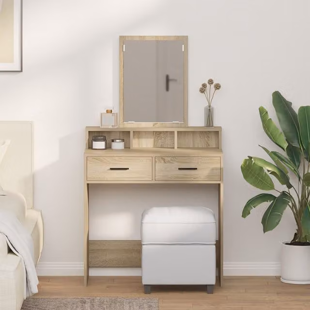 Berkfield Home Dressing Table with Drawers in Sonoma Oak, Beige, W/D/H: 79 x 41 x 140 cm – 1