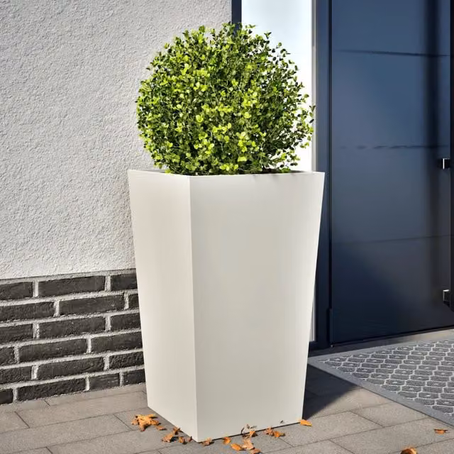 Berkfield Home Steel Garden Planter Tub, White, W/D/H: 45 x 45 x 75 cm – 1