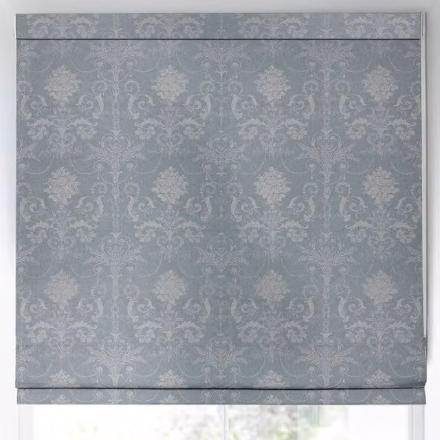 Laura Ashley Josette Woven Made to Measure Blackout Roman Blind in Pale Seaspray Blue Floral Design