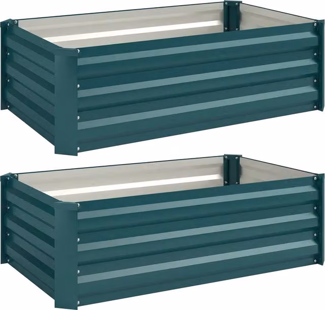 Outsunny Set of Two Green Galvanised Steel Raised Bed Planters for Vegetable Gardens, W/D/H: 100 x 60 x 30 cm