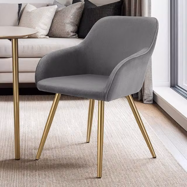 Tectake Set of 4 Scandinavian Dining Chairs with Grey Bouclé Fabric and Gold Accents, Height: 82 cm