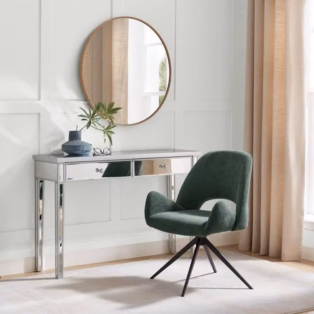 FurnitureboxUK Layla Green Fabric Mid-Century Swivel Task Chair with Armrests