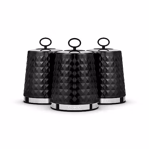 Tower Solitaire Airtight Stainless Steel Storage Canisters, Set of 3, Black