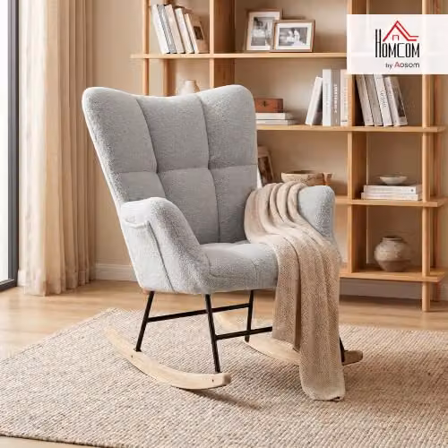 HOMCOM Teddy Fleece Rocking Chair in Grey with Armrests, W/D/H: 66 x 90 x 90 cm – 2