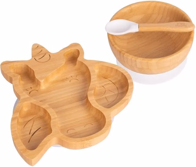 Tiny Dining 3-Piece Unicorn Bamboo and Silicone Suction Feeding Set in White