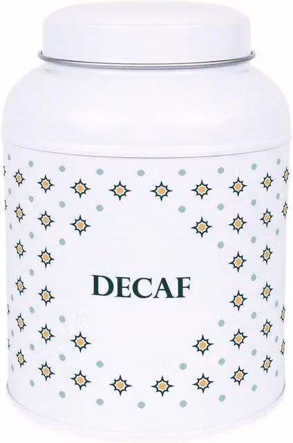 Purely Home Octagonal Stars Decaf Hot Chocolate Canister with Small Dome Lid, White Metal Kitchen Storage Tin