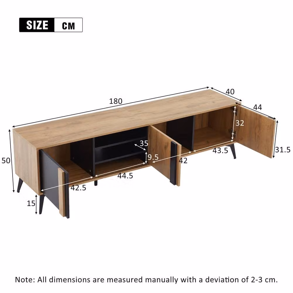 Tokpiedi Industrial Entertainment Center Console with Steel Frame, Brown and Black, W: 180.0 cm, D: 40.0 cm, H: 50.0 cm – 5