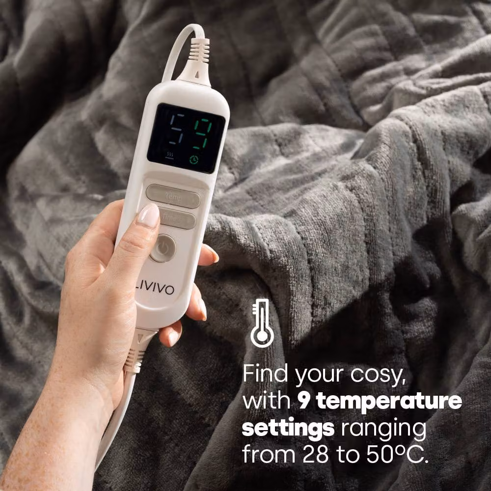 LIVIVO Electric Heated Fleece Over Blanket with Digital Control in Cool Grey – 5