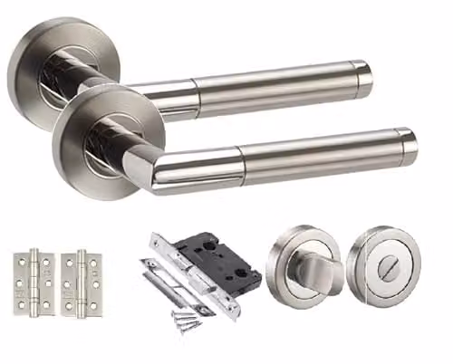 Golden Grace Mitred Bathroom Door Handle Set in Duo Chrome Gold and Silver Finish