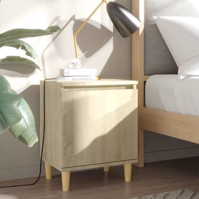 Berkfield Home Bed Cabinets with Solid Wood Legs, 2 Pieces, Sonoma Oak, Brown, W/D/H: 40 x 30 x 50 cm – 1