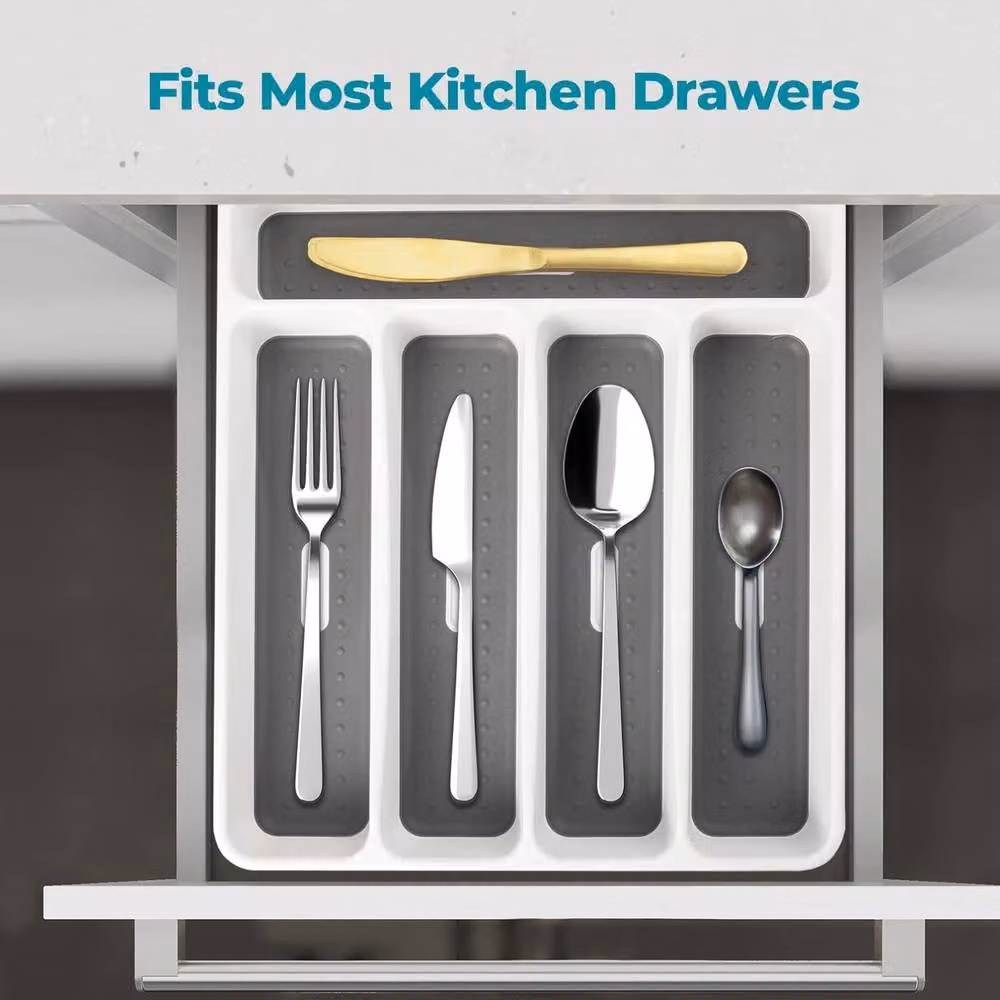 Top 3 5 Compartment Plastic Cutlery Tray Organiser in White and Grey – 4