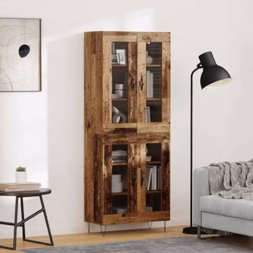 vidaXL Modern Highboard in Brown with Glass Doors, W/D/H: 69.5 x 34 x 90 cm – 2