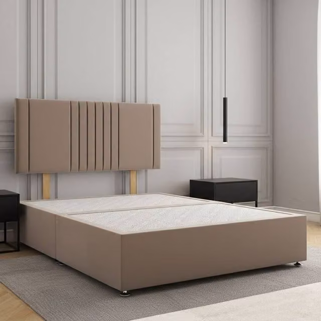 REGIONAL FURNISHINGS King Size Plush Velvet Divan Bed with 24 inch Headboard in Bronze, W/D/H: 180 x 200 cm – 1