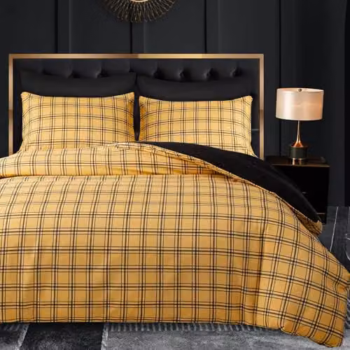Grace 3 Piece Single Duvet Cover Set with Matching Black Fitted Sheet in Gold, Reversible Microfibre Bedding Set – 2