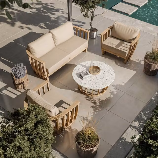 Royalcraft LUCCA 5-Seater Acacia Wood Lounging Set with Coffee Table and Beige Cushions