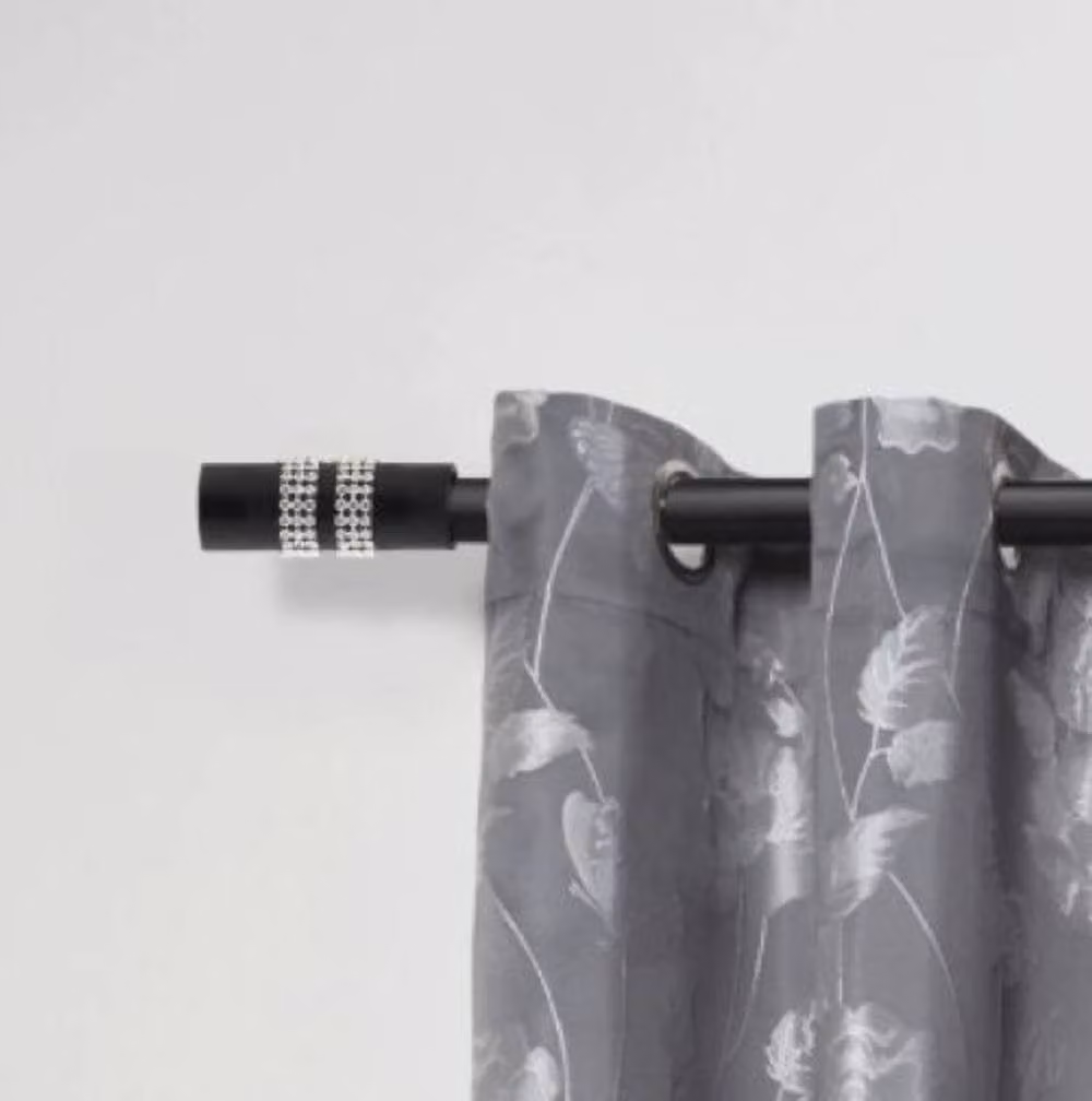 New Edge Blinds Sparkle Extendable Eyelet Metal Curtain Pole Set in Black, Width: 120 cm – 2
