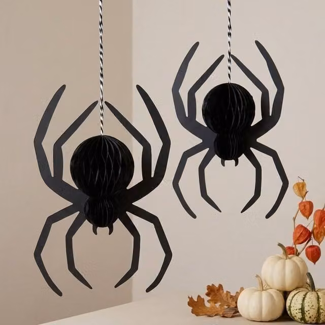 Garden Greatness Black Geometric Paper Honeycomb Halloween Hanging Decorations, 2 Pack