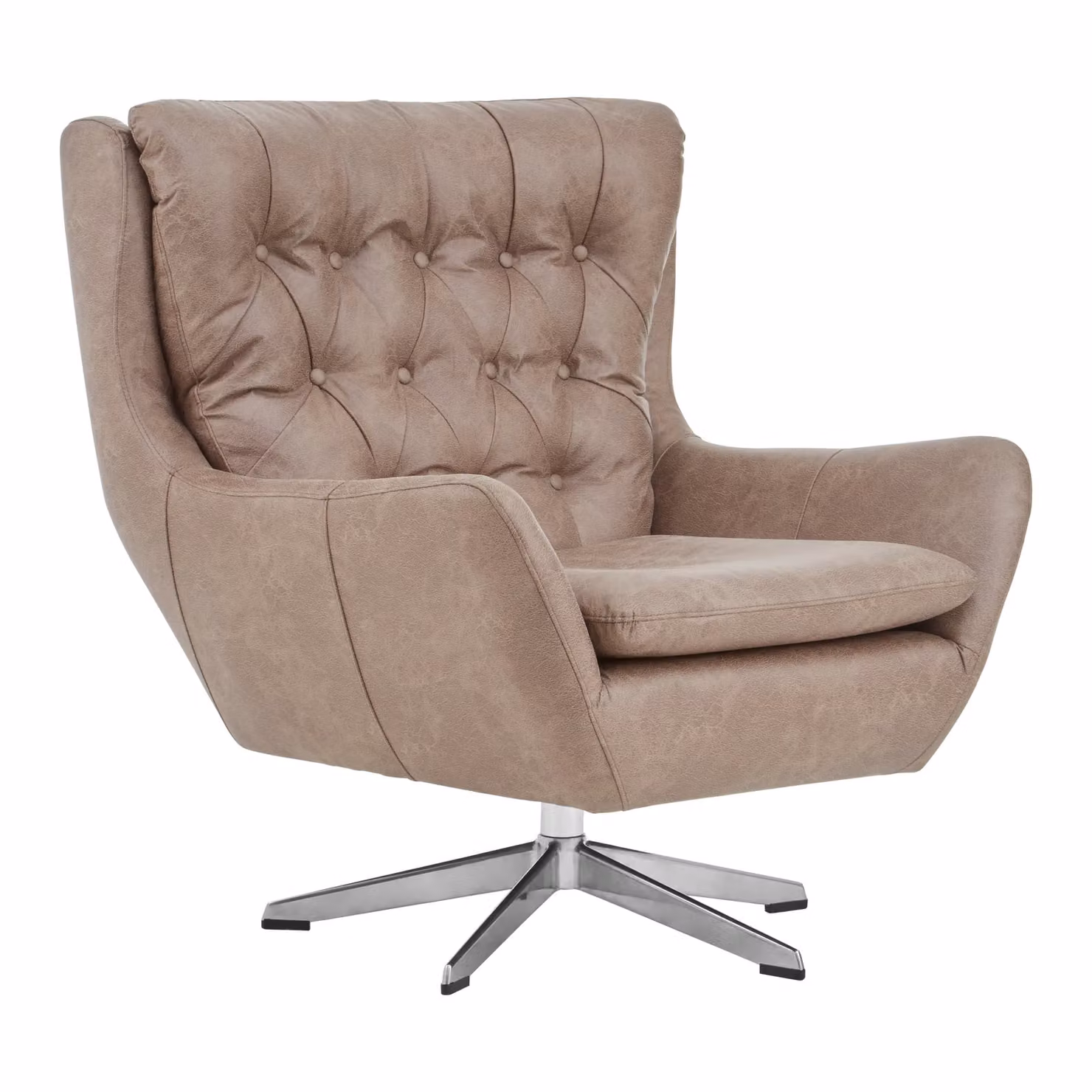 Fifty Five South Brown Synthetic Leather Swivel Tub Armchair with Silver Metal Frame – 3